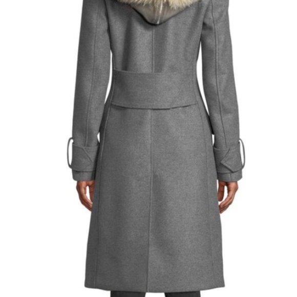 BELSTAFF ENGLAND WOMEN'S GRAY VIRGIN WOOL COAT REMOVABLE FUR COLLAR ITALY - Picture 2 of 16